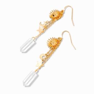 Gold Celestial Mystical Gem 2.5" Drop Earrings - NWT